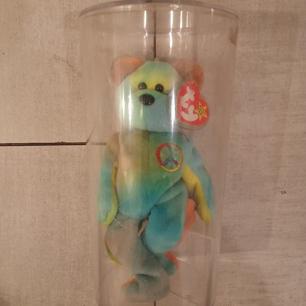Ty Beanie Baby Multicolor Peace Bear Plush With Official Plastic Coated Tag